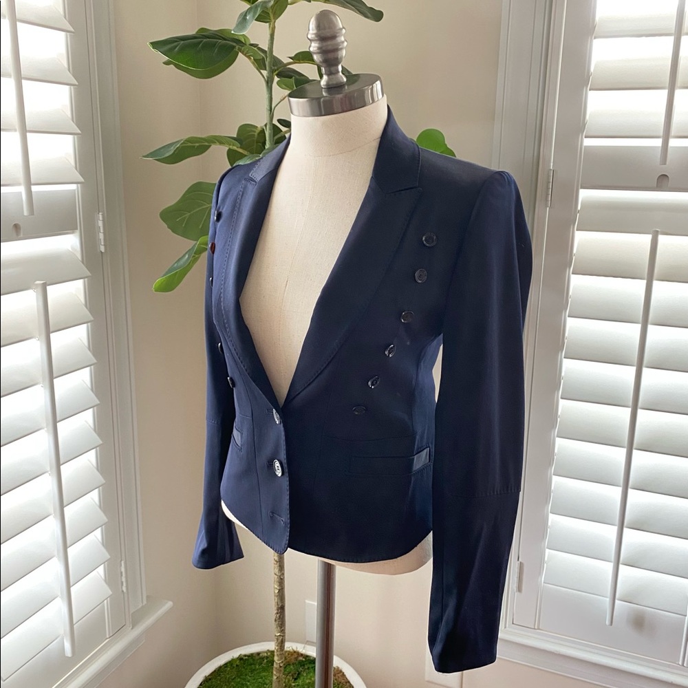 Burberry prorsum navy virgin wool pleat military jacket 38